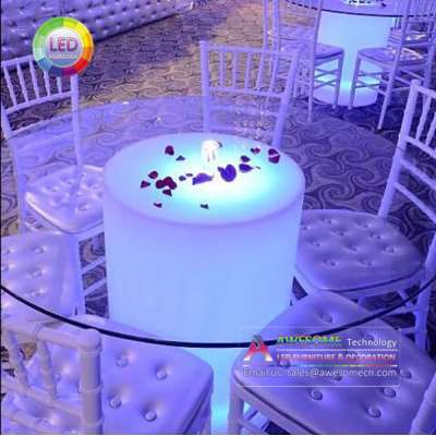 round glass top led illuminated Cylinder Cafe Table for sale