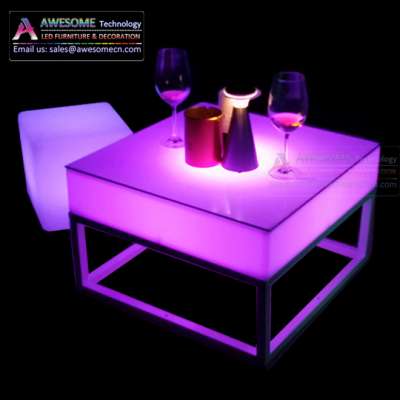 transparente coffee table with pink led lighting (cb400)